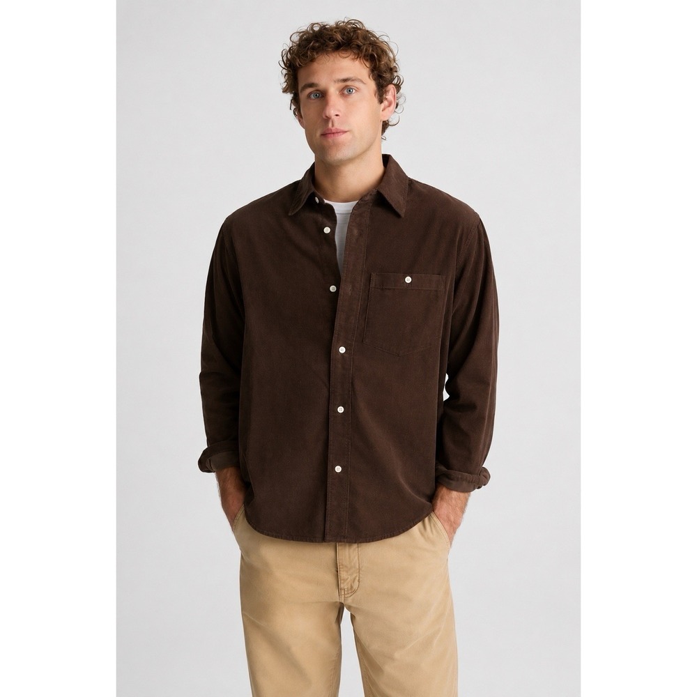 Madewell NWT Men's Navy Fine-Wale Corduroy Button-Up Shirt NY110 Brown Medium